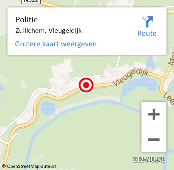 Locatie op kaart van de 112 melding: Politie Zuilichem, Vleugeldijk op 14 mei 2022 13:10