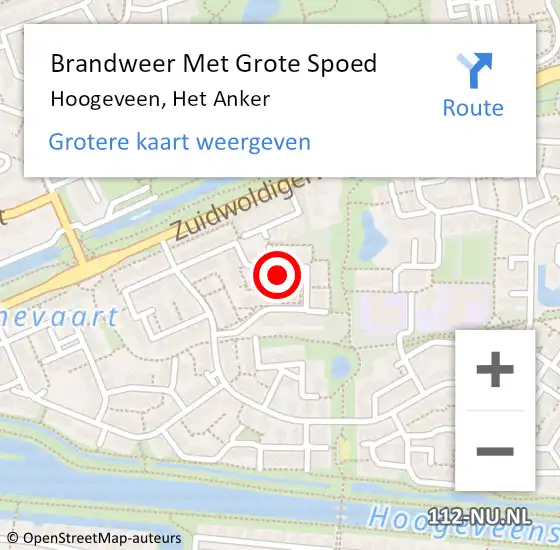 Locatie op kaart van de 112 melding: Brandweer Met Grote Spoed Naar Hoogeveen, Het Anker op 14 mei 2022 13:13