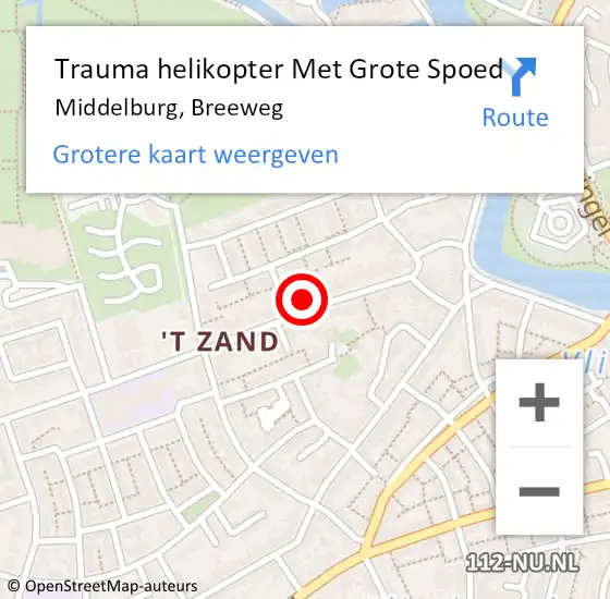 Locatie op kaart van de 112 melding: Trauma helikopter Met Grote Spoed Naar Middelburg, Breeweg op 14 mei 2022 13:18