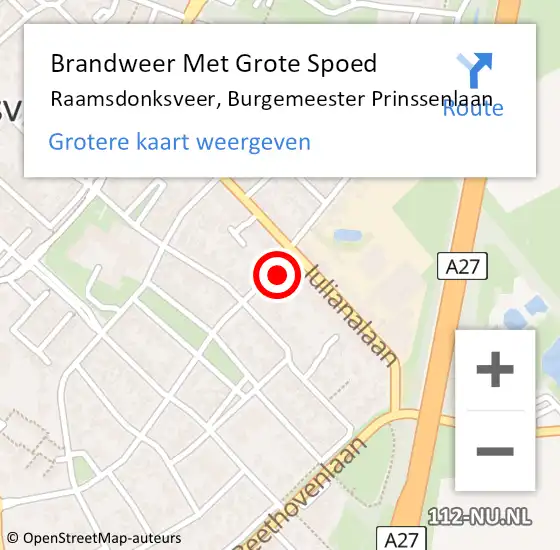 Locatie op kaart van de 112 melding: Brandweer Met Grote Spoed Naar Raamsdonksveer, Burgemeester Prinssenlaan op 17 juli 2014 11:10