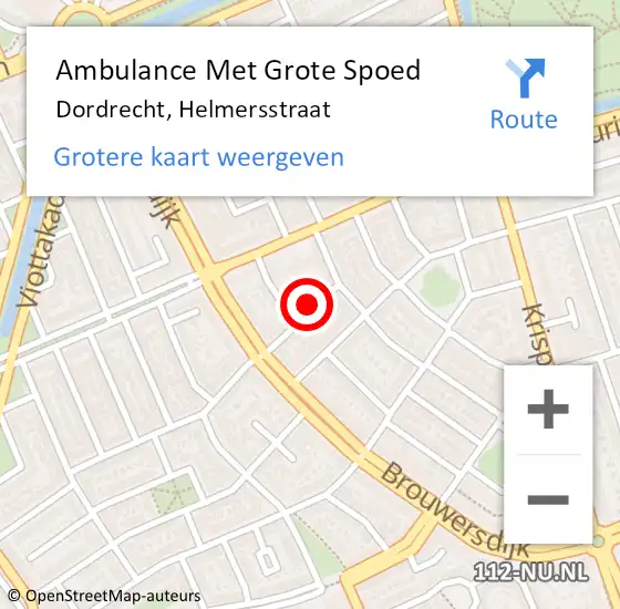 Locatie op kaart van de 112 melding: Ambulance Met Grote Spoed Naar Dordrecht, Helmersstraat op 14 mei 2022 13:29