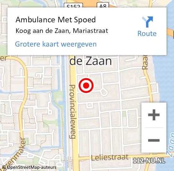 Locatie op kaart van de 112 melding: Ambulance Met Spoed Naar Koog aan de Zaan, Mariastraat op 14 mei 2022 13:42
