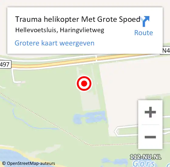 Locatie op kaart van de 112 melding: Trauma helikopter Met Grote Spoed Naar Hellevoetsluis, Haringvlietweg op 14 mei 2022 13:48