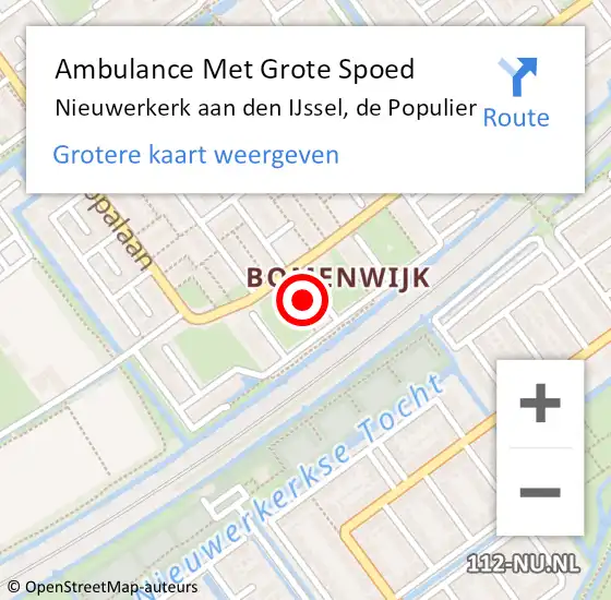 Locatie op kaart van de 112 melding: Ambulance Met Grote Spoed Naar Nieuwerkerk aan den IJssel, de Populier op 14 mei 2022 14:00