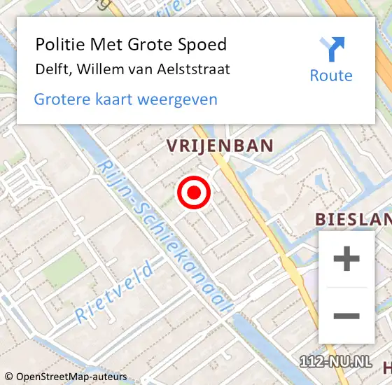 Locatie op kaart van de 112 melding: Politie Met Grote Spoed Naar Delft, Willem van Aelststraat op 14 mei 2022 14:10