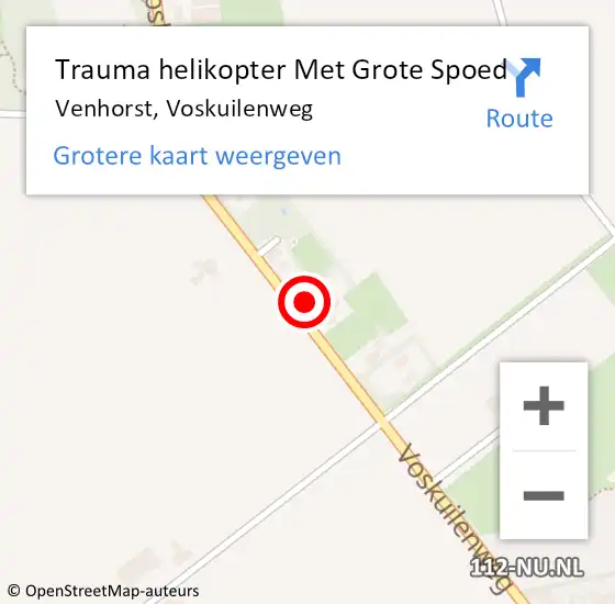Locatie op kaart van de 112 melding: Trauma helikopter Met Grote Spoed Naar Venhorst, Voskuilenweg op 14 mei 2022 14:20