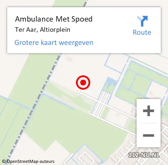 Locatie op kaart van de 112 melding: Ambulance Met Spoed Naar Ter Aar, Altiorplein op 14 mei 2022 14:42