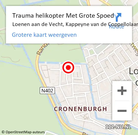 Locatie op kaart van de 112 melding: Trauma helikopter Met Grote Spoed Naar Loenen aan de Vecht, Kappeyne van de Coppellolaan op 14 mei 2022 14:45