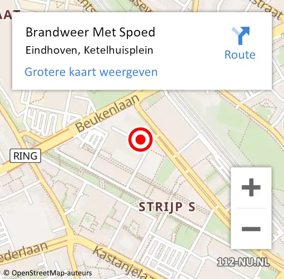 Locatie op kaart van de 112 melding: Brandweer Met Spoed Naar Eindhoven, Ketelhuisplein op 14 mei 2022 15:13