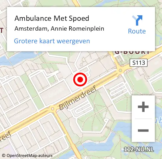 Locatie op kaart van de 112 melding: Ambulance Met Spoed Naar Amsterdam-Zuidoost, Annie Romeinplein op 14 mei 2022 15:15