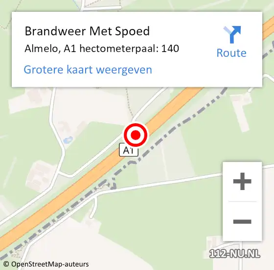 Locatie op kaart van de 112 melding: Brandweer Met Spoed Naar Almelo, A1 hectometerpaal: 140 op 14 mei 2022 15:25