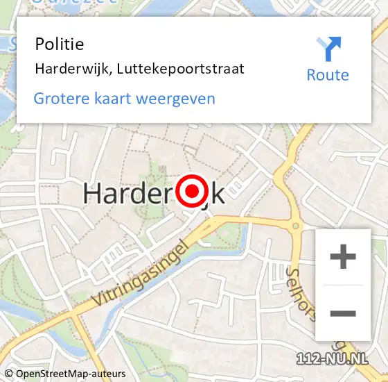 Locatie op kaart van de 112 melding: Politie Harderwijk, Luttekepoortstraat op 14 mei 2022 15:30