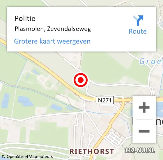 Locatie op kaart van de 112 melding: Politie Plasmolen, Zevendalseweg op 14 mei 2022 15:30