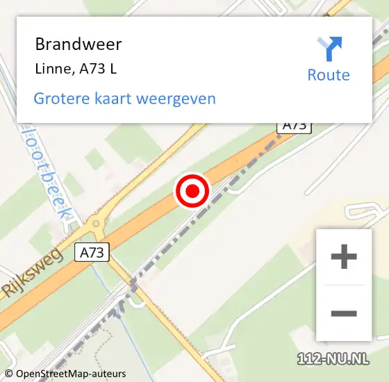 Locatie op kaart van de 112 melding: Brandweer Linne, A73 L op 17 juli 2014 11:17