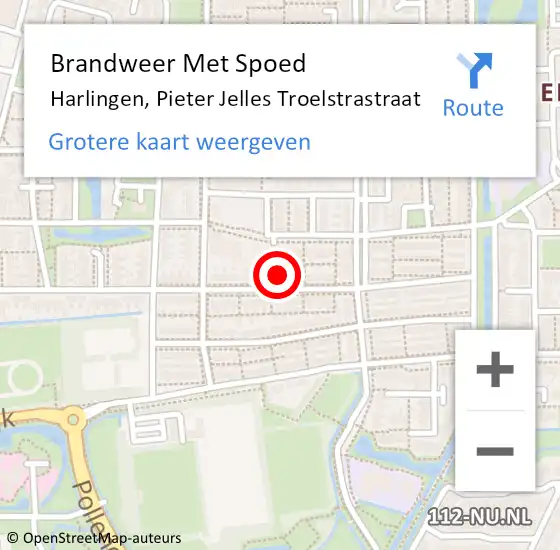 Locatie op kaart van de 112 melding: Brandweer Met Spoed Naar Harlingen, Pieter Jelles Troelstrastraat op 14 mei 2022 15:42