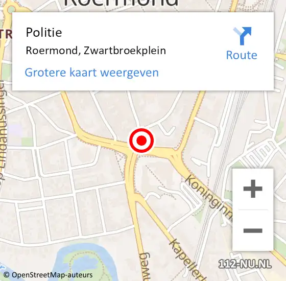 Locatie op kaart van de 112 melding: Politie Roermond, Zwartbroekplein op 14 mei 2022 15:49