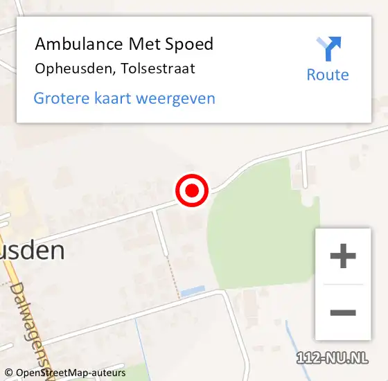 Locatie op kaart van de 112 melding: Ambulance Met Spoed Naar Opheusden, Tolsestraat op 14 mei 2022 15:54
