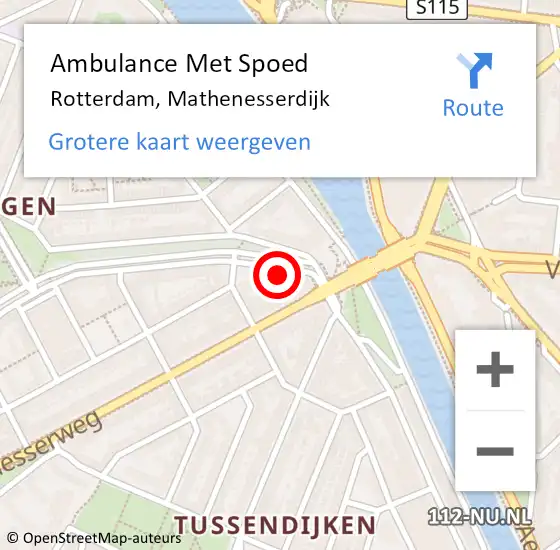 Locatie op kaart van de 112 melding: Ambulance Met Spoed Naar Rotterdam, Mathenesserdijk op 14 mei 2022 16:10