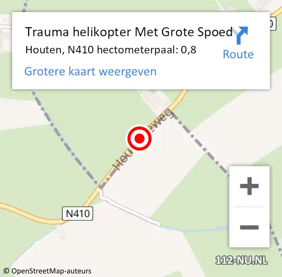 Locatie op kaart van de 112 melding: Trauma helikopter Met Grote Spoed Naar Houten, N410 hectometerpaal: 0,8 op 14 mei 2022 16:17