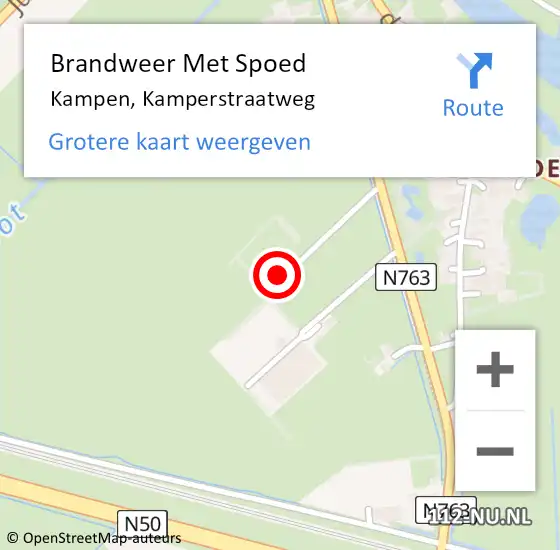 Locatie op kaart van de 112 melding: Brandweer Met Spoed Naar Kampen, Kamperstraatweg op 14 mei 2022 16:47