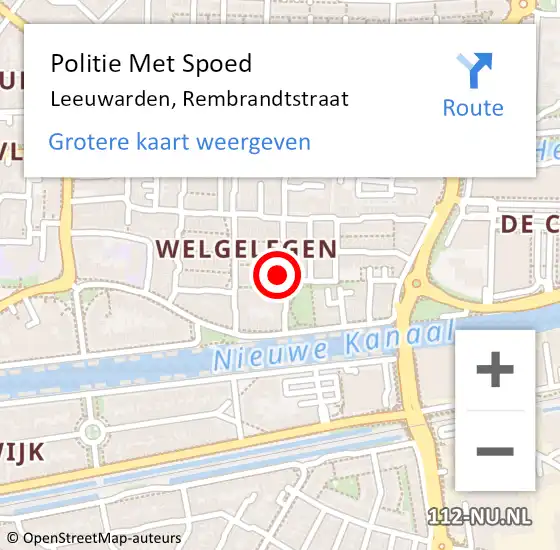 Locatie op kaart van de 112 melding: Politie Met Spoed Naar Leeuwarden, Rembrandtstraat op 14 mei 2022 16:53