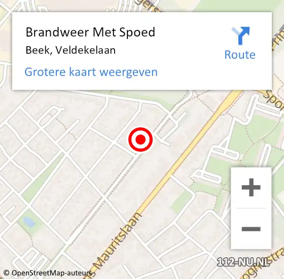 Locatie op kaart van de 112 melding: Brandweer Met Spoed Naar Beek, Veldekelaan op 14 mei 2022 16:56