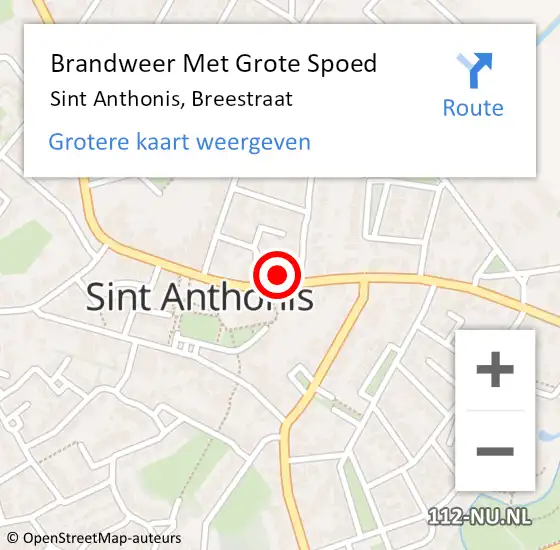 Locatie op kaart van de 112 melding: Brandweer Met Grote Spoed Naar Sint Anthonis, Breestraat op 14 mei 2022 17:00