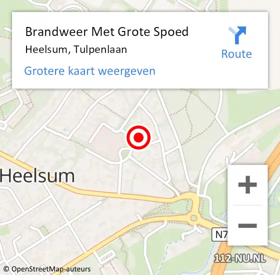 Locatie op kaart van de 112 melding: Brandweer Met Grote Spoed Naar Heelsum, Tulpenlaan op 14 mei 2022 17:05