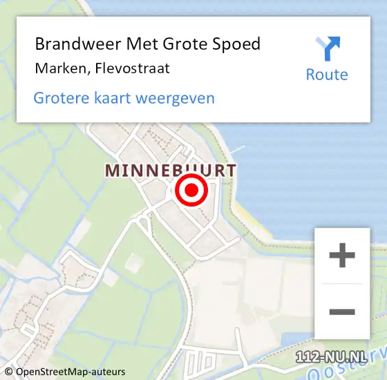 Locatie op kaart van de 112 melding: Brandweer Met Grote Spoed Naar Marken, Flevostraat op 14 mei 2022 17:14