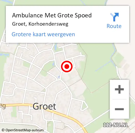 Locatie op kaart van de 112 melding: Ambulance Met Grote Spoed Naar Groet, Korhoendersweg op 14 mei 2022 17:15