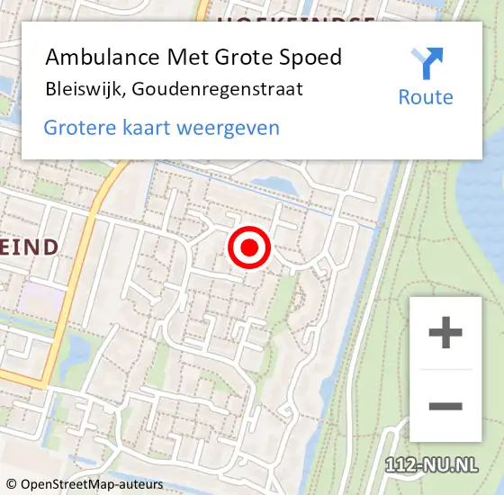 Locatie op kaart van de 112 melding: Ambulance Met Grote Spoed Naar Bleiswijk, Goudenregenstraat op 14 mei 2022 17:39