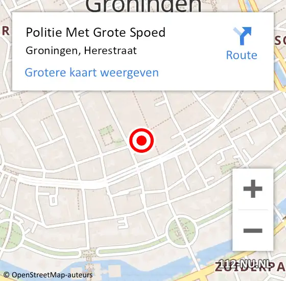 Locatie op kaart van de 112 melding: Politie Met Grote Spoed Naar Groningen, Herestraat op 14 mei 2022 17:44