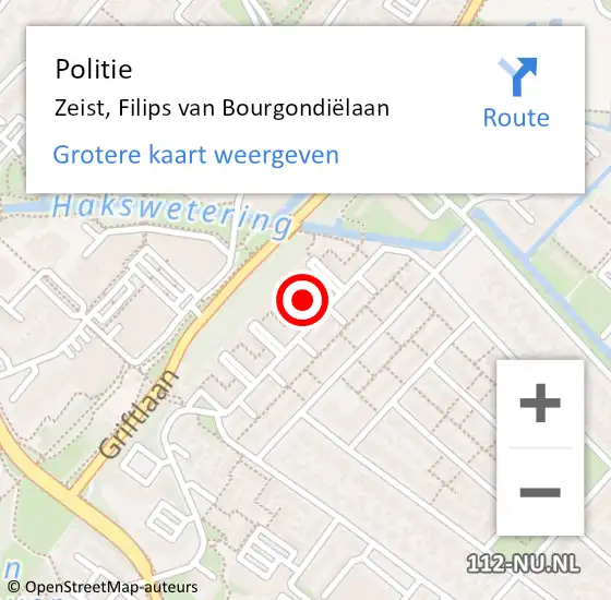 Locatie op kaart van de 112 melding: Politie Zeist, Filips van Bourgondiëlaan op 14 mei 2022 18:01