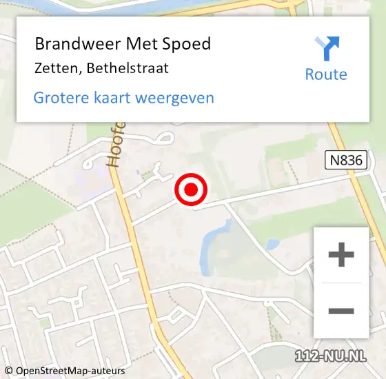 Locatie op kaart van de 112 melding: Brandweer Met Spoed Naar Zetten, Bethelstraat op 14 mei 2022 18:06
