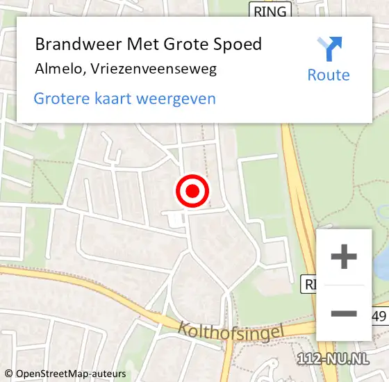 Locatie op kaart van de 112 melding: Brandweer Met Grote Spoed Naar Almelo, Vriezenveenseweg op 14 mei 2022 18:07