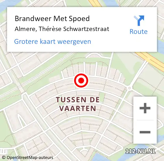 Locatie op kaart van de 112 melding: Brandweer Met Spoed Naar Almere, Thérèse Schwartzestraat op 14 mei 2022 18:41