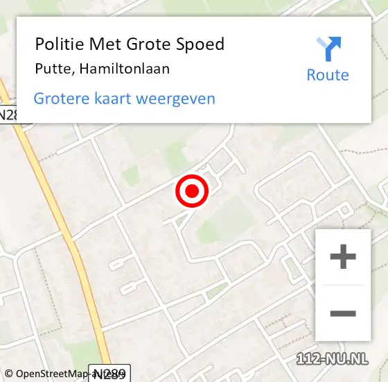 Locatie op kaart van de 112 melding: Politie Met Grote Spoed Naar Putte, Hamiltonlaan op 14 mei 2022 18:42