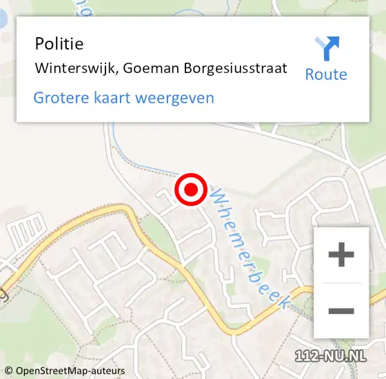 Locatie op kaart van de 112 melding: Politie Winterswijk, Goeman Borgesiusstraat op 14 mei 2022 18:56