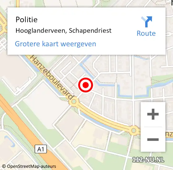 Locatie op kaart van de 112 melding: Politie Hooglanderveen, Schapendriest op 14 mei 2022 18:56