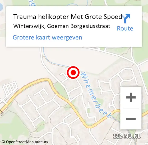 Locatie op kaart van de 112 melding: Trauma helikopter Met Grote Spoed Naar Winterswijk, Goeman Borgesiusstraat op 14 mei 2022 18:58
