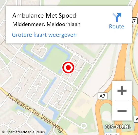 Locatie op kaart van de 112 melding: Ambulance Met Spoed Naar Middenmeer, Meidoornlaan op 14 mei 2022 19:22