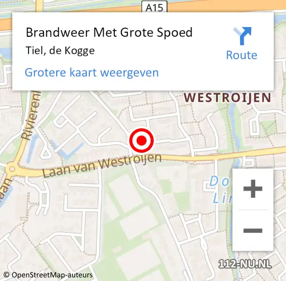 Locatie op kaart van de 112 melding: Brandweer Met Grote Spoed Naar Tiel, de Kogge op 14 mei 2022 19:40