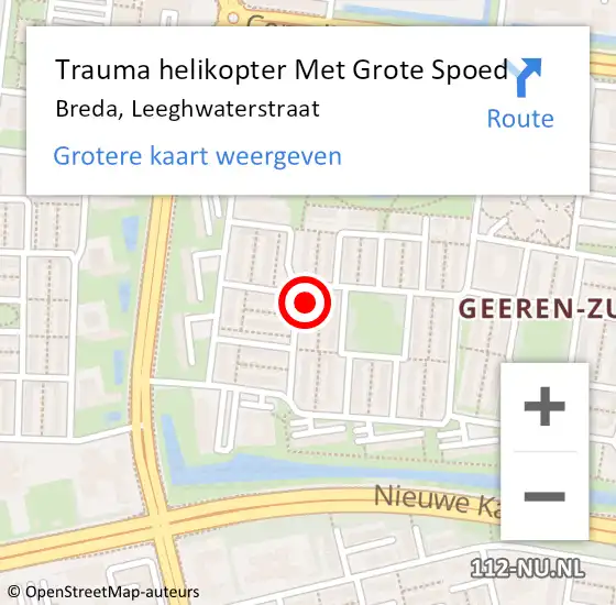 Locatie op kaart van de 112 melding: Trauma helikopter Met Grote Spoed Naar Breda, Leeghwaterstraat op 14 mei 2022 19:59