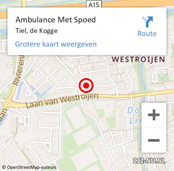 Locatie op kaart van de 112 melding: Ambulance Met Spoed Naar Tiel, de Kogge op 14 mei 2022 19:59