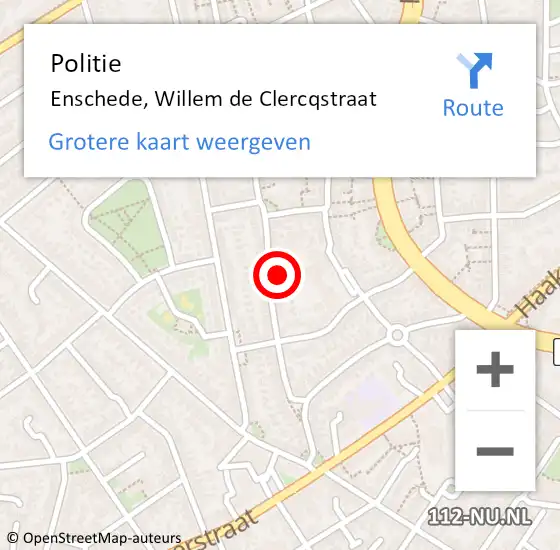 Locatie op kaart van de 112 melding: Politie Enschede, Willem de Clercqstraat op 14 mei 2022 20:13