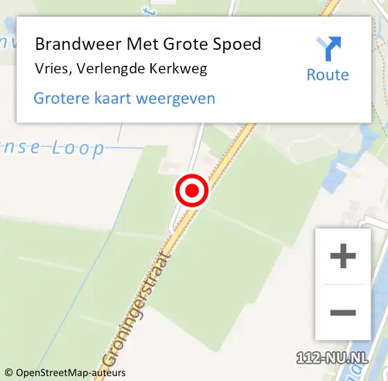 Locatie op kaart van de 112 melding: Brandweer Met Grote Spoed Naar Vries, Verlengde Kerkweg op 14 mei 2022 20:15