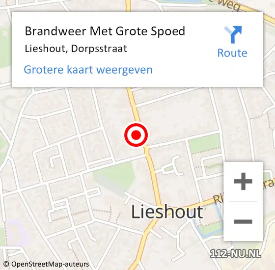 Locatie op kaart van de 112 melding: Brandweer Met Grote Spoed Naar Lieshout, Dorpsstraat op 14 mei 2022 20:19