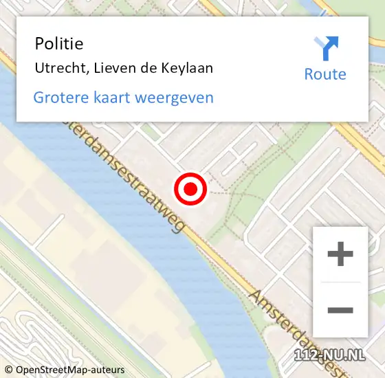 Locatie op kaart van de 112 melding: Politie Utrecht, Lieven de Keylaan op 14 mei 2022 20:20