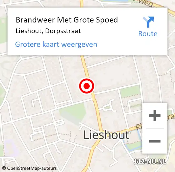 Locatie op kaart van de 112 melding: Brandweer Met Grote Spoed Naar Lieshout, Dorpsstraat op 14 mei 2022 20:24