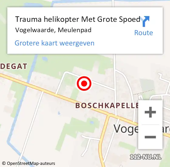 Locatie op kaart van de 112 melding: Trauma helikopter Met Grote Spoed Naar Vogelwaarde, Meulenpad op 14 mei 2022 20:54